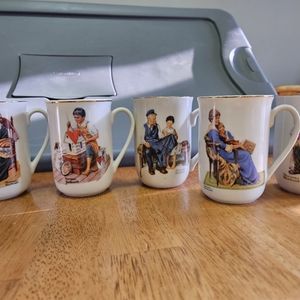 Vintage Norman Rockwell Set of 8 Cups 1982